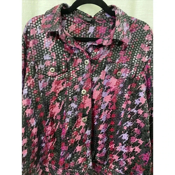 ELEMENTZ Purple Shiny Shirt Button Down Large 2 Pockets party going out - Picture 2 of 6